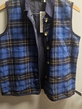 Men's Blue Plaid Sleeveless Vest Jacket. Fall, Cottage Core, Preppy, Vintage